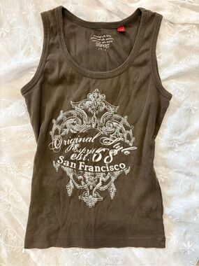 Esprit Y2K Brown Graphic Tank Top - San Francisco Print